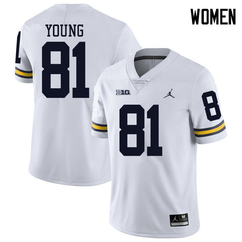 Jordan Brand Women #81 Jack Young Michigan Wolverines College Football Jerseys Sale-White - Click Image to Close